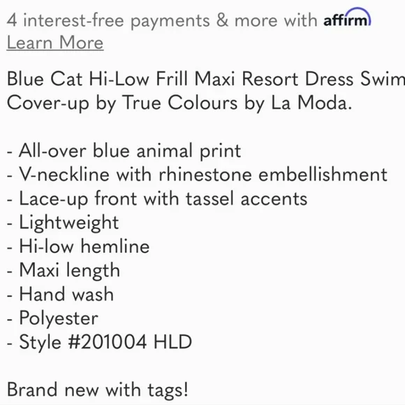 TRUE COLOURS By La Moda Blue Cat Vibrant HiLo Maxi Resort Dress Coverup NWT - Picture 9 of 10